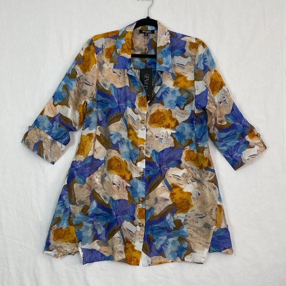 NEW Papa Watercolour Button Up Top with Pockets 3/4 Sleeve - Picture 1 of 12